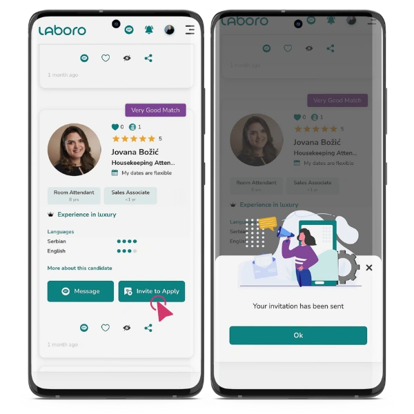 Invite to apply on Labor with one click